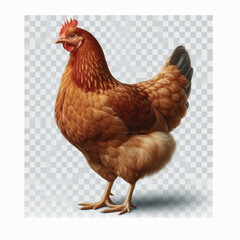 Full Body Brown Chicken Hen Standing Isolated on White Background with Transparent Cutout