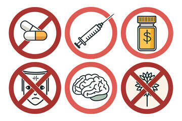 World Drug Day Anti Drug Awareness Icons on transparent background