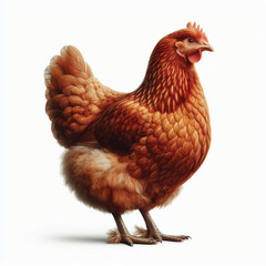 Full Body Brown Chicken Hen Standing Isolated on White Background with Transparent Cutout