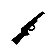 Illustration of a black shotgun with a short barrel and pistol grip on a white background design style