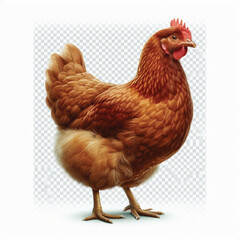 Full Body Brown Chicken Hen Standing Isolated on White Background with Transparent Cutout