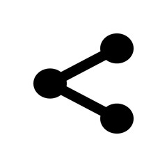 Black share icon with three circles connected by lines forming a branching network structure design