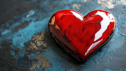 Fototapeta premium Red heart on textured dark blue background