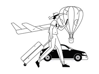 Holiday travel travel characters internet background vector hand drawn illustration
