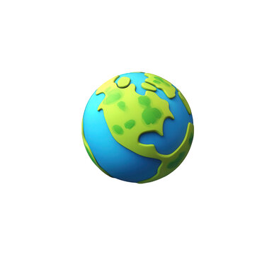 Fototapeta Stylized cartoon earth globe 3d render blue green planet icon cute model on transparent background