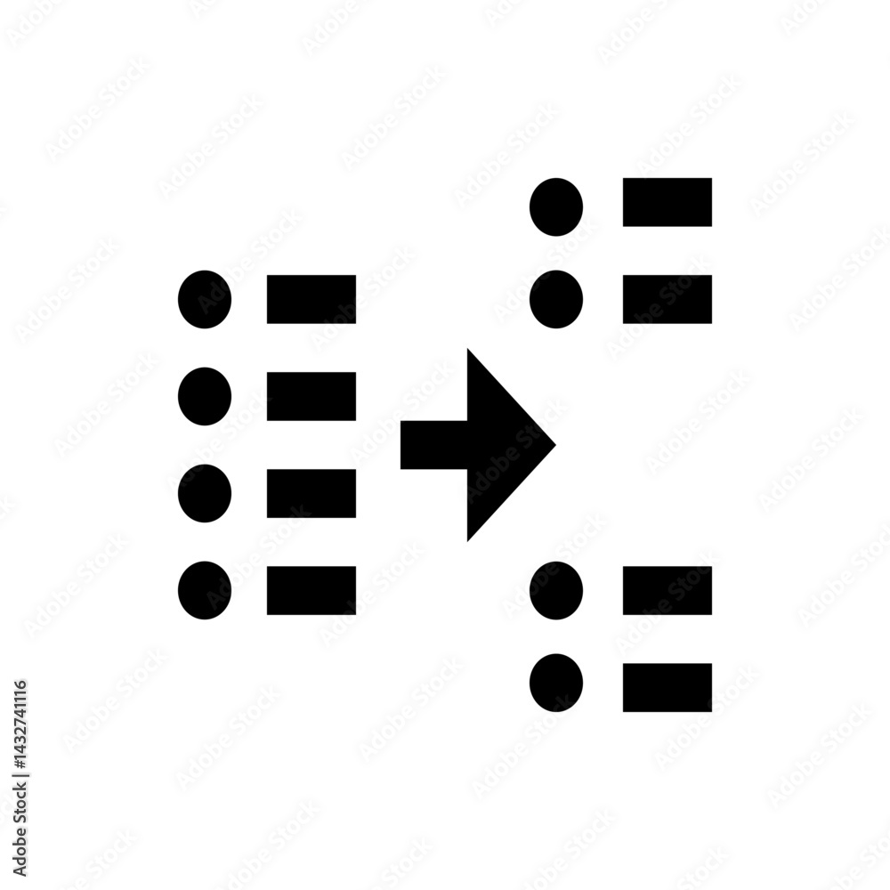 Poster a diagram showing a list of items being transformed or converted into a smaller list with an arrow i