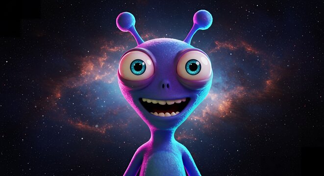 Cartoon Alien Character with Big Eyes and Vibrant Colors