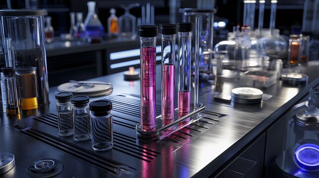 Science lab with test tubes and futuristic gadgets --ar 16:9 --v 7 Job ID: 6c9a016e-a5a1-48c7-a771-6cb302702ea7 - Powered by Adobe