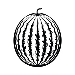 Watermelon Round Fruit with Bold Black Stripes on a White Background