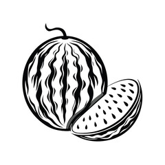 Black and White Stylish of Fresh Whole Watermelon Fruit with a Slice Cutout