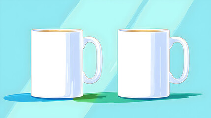 A side view of two empty white coffee cups, mugs, for hot drink concepts isolated against a transparent background 