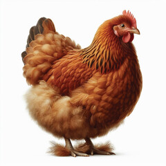 Full Body Brown Chicken Hen Standing Isolated on White Background with Transparent Cutout