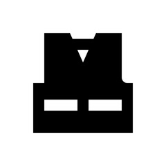 Illustration of a black vest with a triangular detail at the neck and two rectangular pockets design