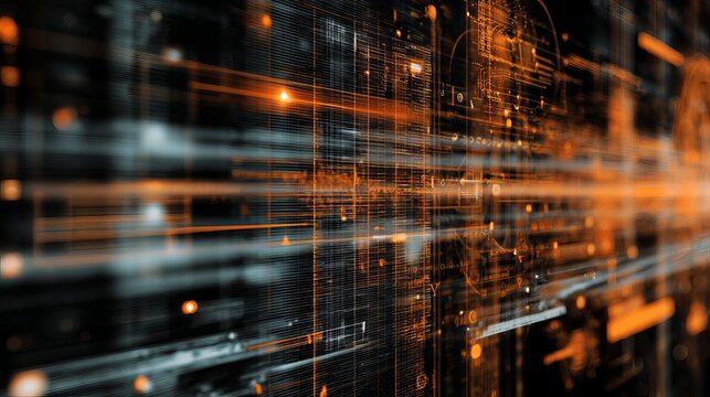 Futuristic digital background illustrating neural network AI data flow, encrypted information streams, sound wave visualizations and high-tech interfaces ideal for science education