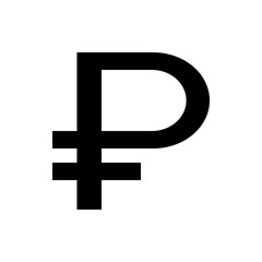 Illustration of a black ruble symbol with two horizontal lines on a white background in a simple style