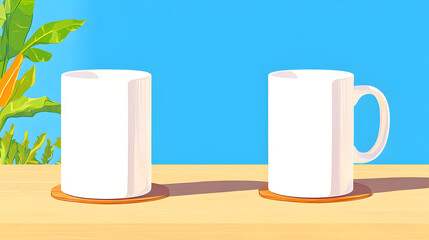 A side view of two empty white coffee cups, mugs, for hot drink concepts isolated against a transparent background 