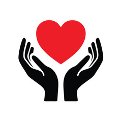 hands holding red heart silhouette isolated vector on white