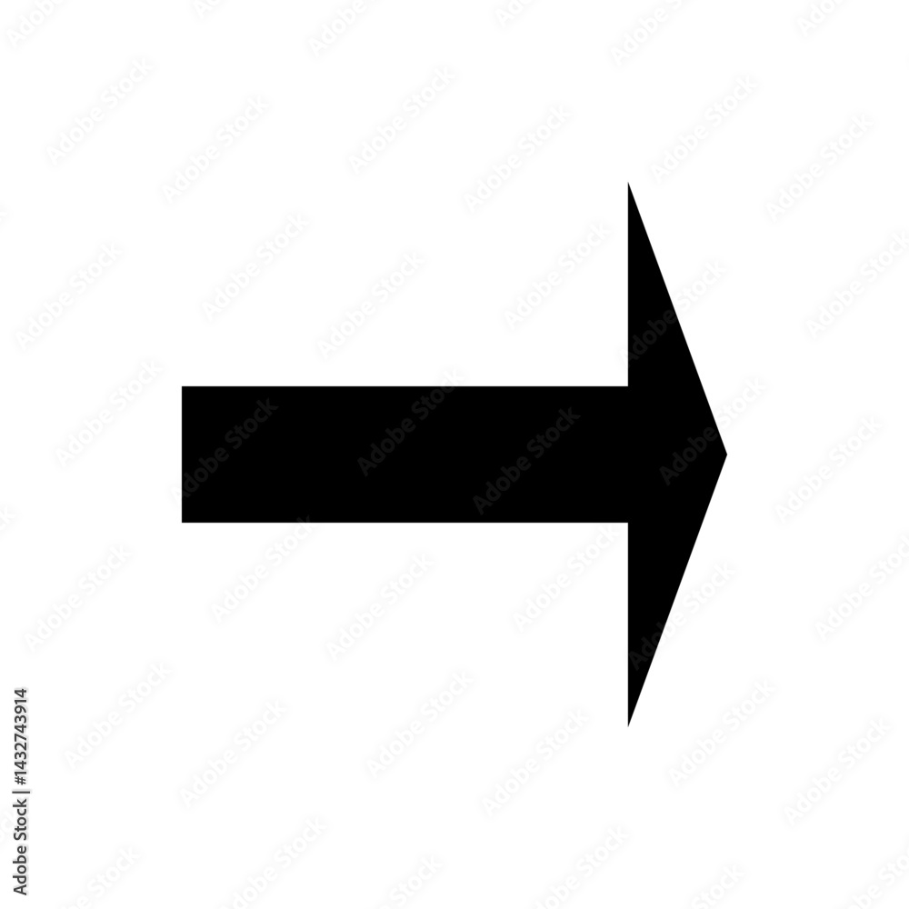 Poster a simple black arrow pointing to the right direction on a white background in a minimalistic design 