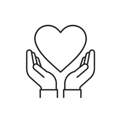 hands holding heart outline vector on white background