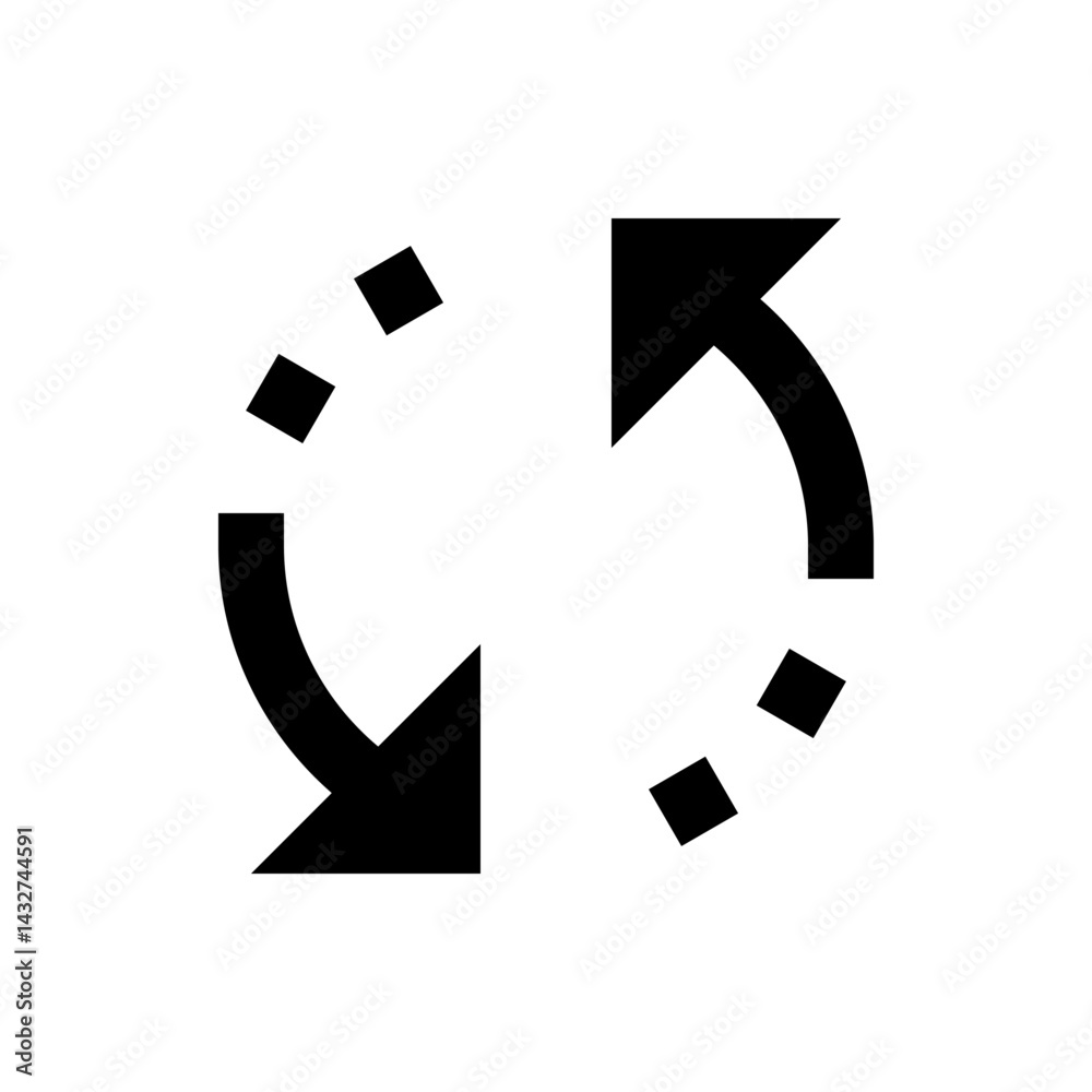 Poster black arrows curving in a circular motion with dotted square trails on a white background creating a