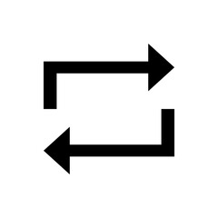 Black outline of a square shaped arrow pointing right above a square shaped arrow pointing left on white background