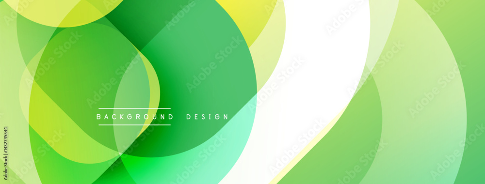 Fototapete Abstract green, yellow layers create modern backdrop. Smooth shapes overlap, forming dynamic visual effect. Minimalist design.