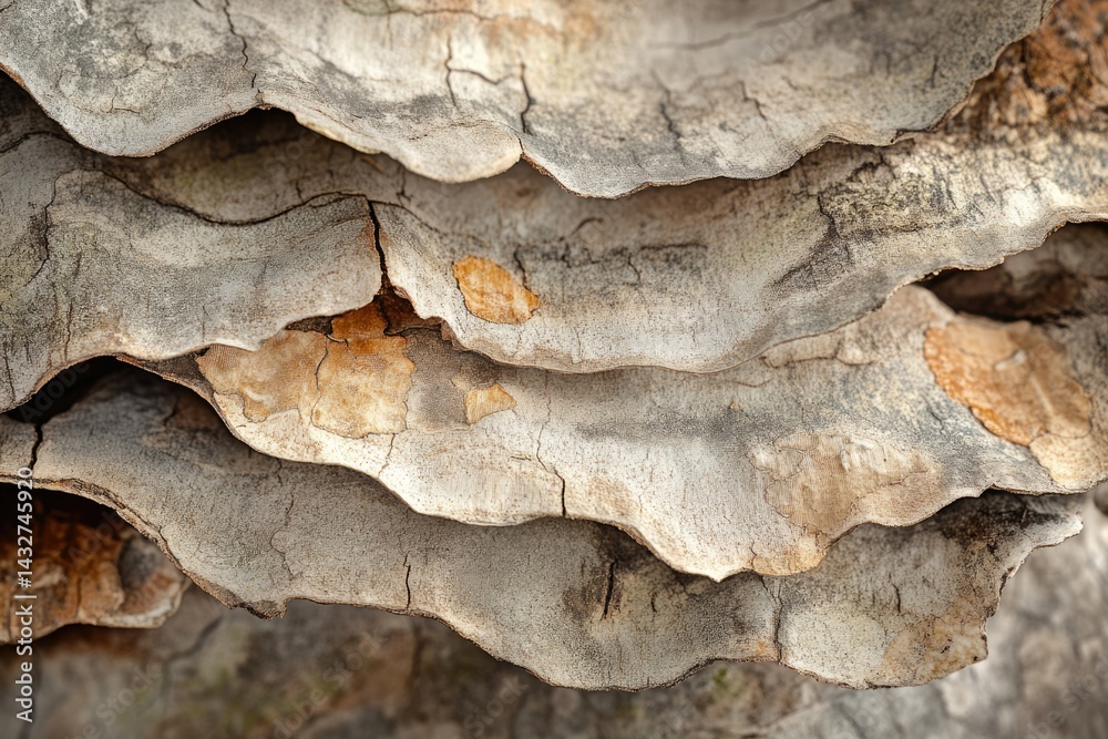 Poster layered bark texture, showing age and weathering patterns with cracked and peeling surfaces.