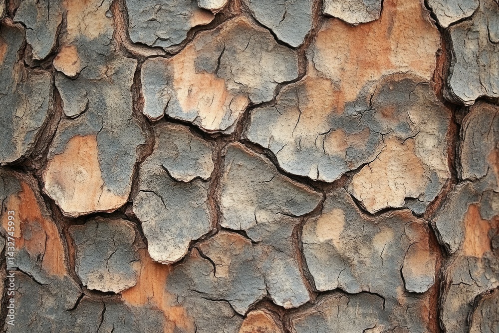 Leinwandbilder Close-up of textured tree bark, showing intricate cracks and patterns in shades of gray and brown.