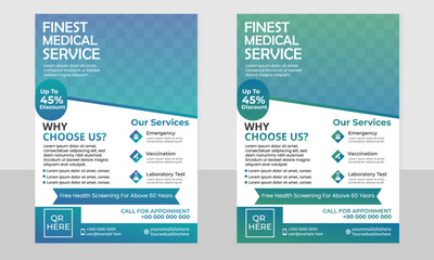 Minimalistic fresh medical flyer design 2 set