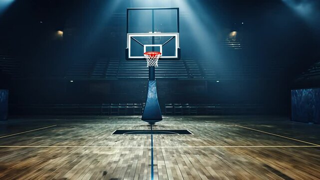Dramatic Indoor Basketball Court with Spotlight Illumination Background