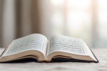 Fototapeta premium Open Book with Arabic Text on a Soft Background in Natural Light