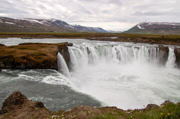 Fototapeta premium Godafoss Iceland, landscape with water flowing over waterfall