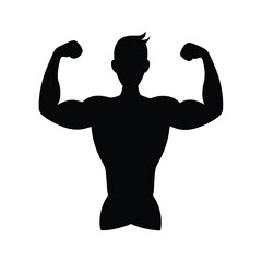 Fototapeta premium Black Silhouette Man Flexing Biceps Pose Illustration