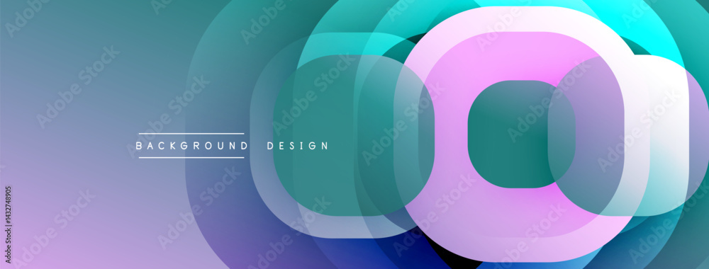 Aufkleber Abstract circles overlap, creating gradient effect. Teal, purple, pink hues dominate composition. Modern design element.
