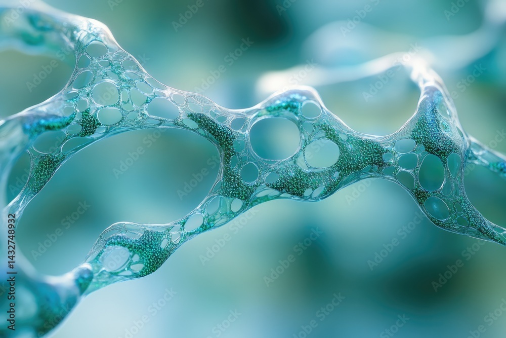 Poster Abstract image depicting a complex, interconnected network resembling a cellular structure or neural network.