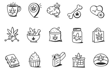Medical hemp icons set. vector. editable