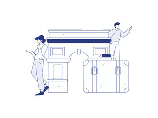 Holiday travel travel characters internet background vector hand drawn illustration
