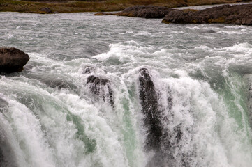Godafoss Iceland, water cascading over the waterfall