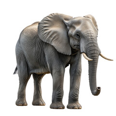 Obraz premium Majestic African Elephant Standing with Raised Trunk in White Background | Wildlife Photography | African Elephant Closeup | Animal Kingdom | Nature Beauty