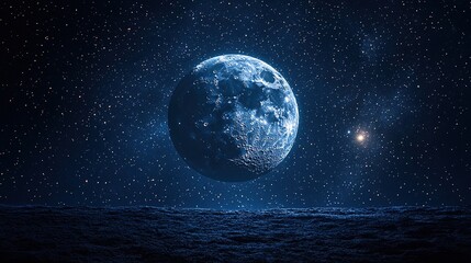 Ethereal moonscape with a textured foreground under a starry nig