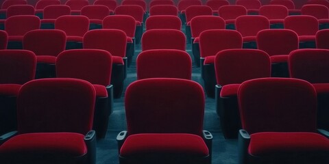 Fototapeta premium Empty Red Theater Seats in a Rows for Cinema or Performance Venue