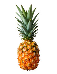 A fresh, ripe pineapple isolated on a clean white background, showcasing its vibrant yellow skin and spiky green crown in a minimal, high-resolution studio shot