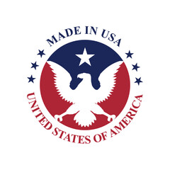 made in usa stamp circle logo vector design with eagle on red blue and white color