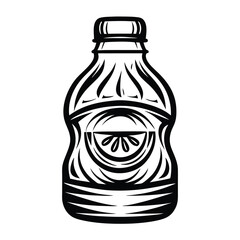 Monochrome Bottle Design Stylized Outline with Fruit Slice Label and Unique Shapes