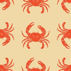 seamless pattern with crab in yellow background