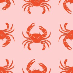 seamless pattern with crab in pink background