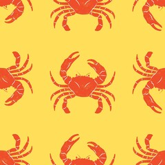 seamless pattern with crab in yellow background