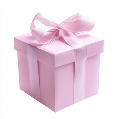 Fototapeta premium Pink Gift Box with Pastel Ribbon Bow on White Background