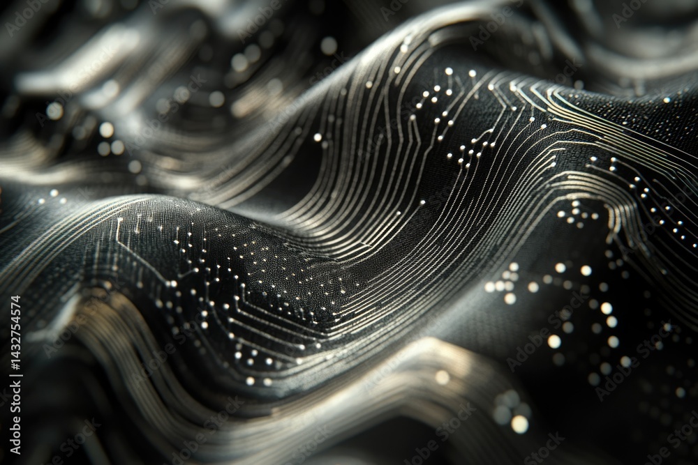 Poster Abstract rendering of a circuit board pattern, resembling a wavy, flowing fabric texture.