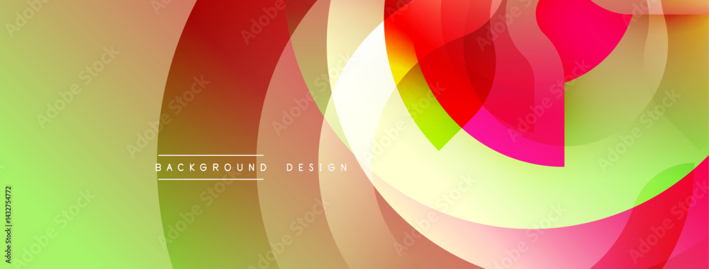 Poster Abstract colorful circles overlap creating dynamic visual effect. Gradient shades blend smoothly, forming modern design.